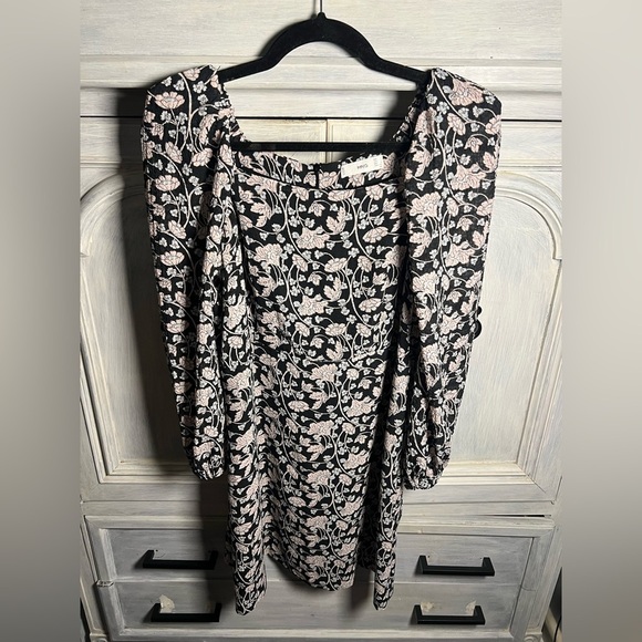 Mango MNG Black Pink Floral Puff‎ Sleeve Square Neck Rocio Mini Dress - Picture 4 of 10